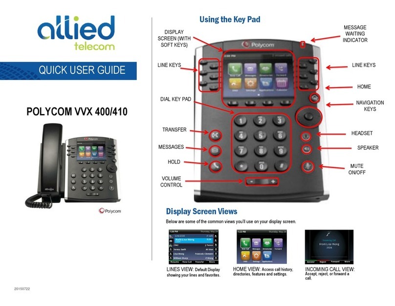 Allied Telecom POLYCOM VVX 400 Quick user guide