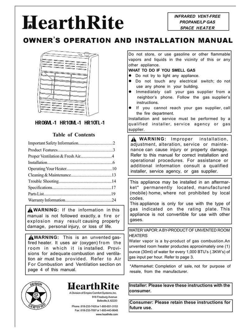 HearthRite HR06ML-1 OWNER'S OPERATION AND INSTALLATION MANUAL