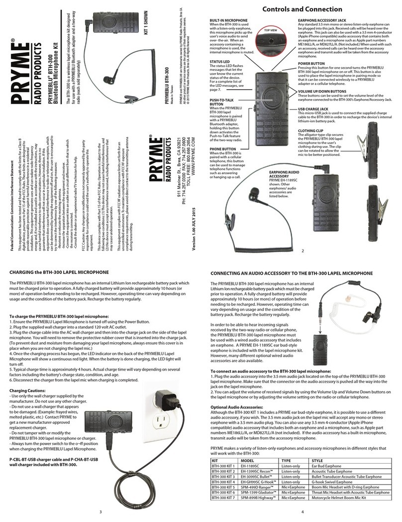 PRYME Radio Product PRYMEBLU BTH-300 manual