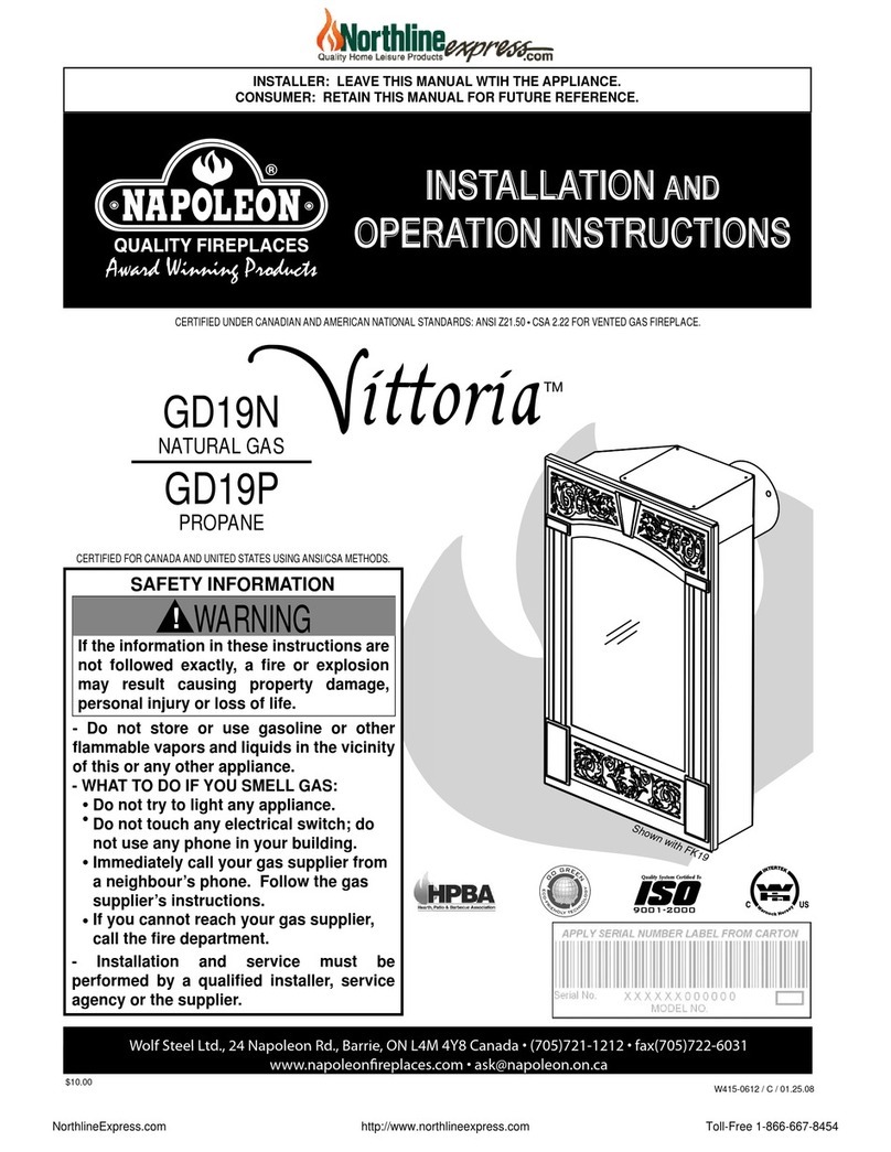 Napoleon Vittoria GD19N Installation and operation instructions