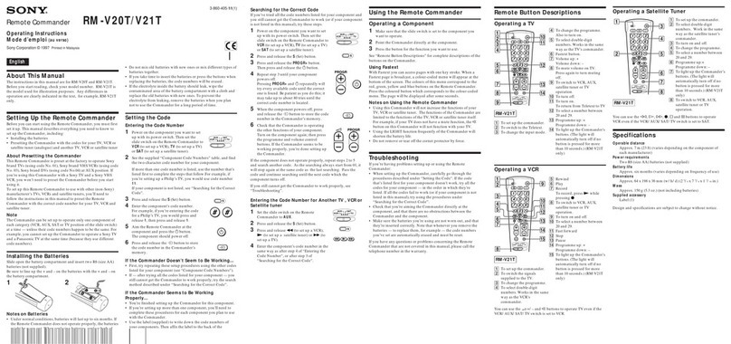 Sony RM-V20T operating instructions