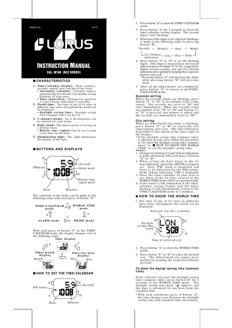 LORUS W160 Instruction booklet