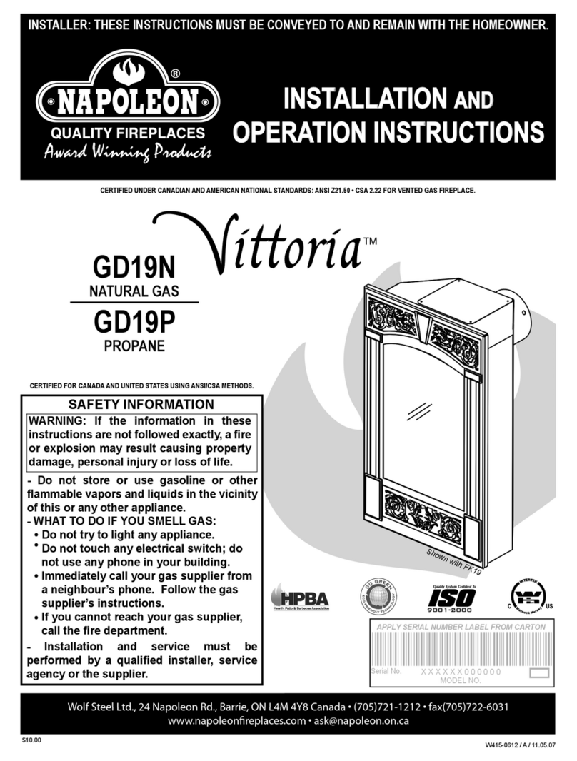 Napoleon Vittoria GD19N Installation and operation instructions Napoleon Vittoria GD19N Installation and operation instructions