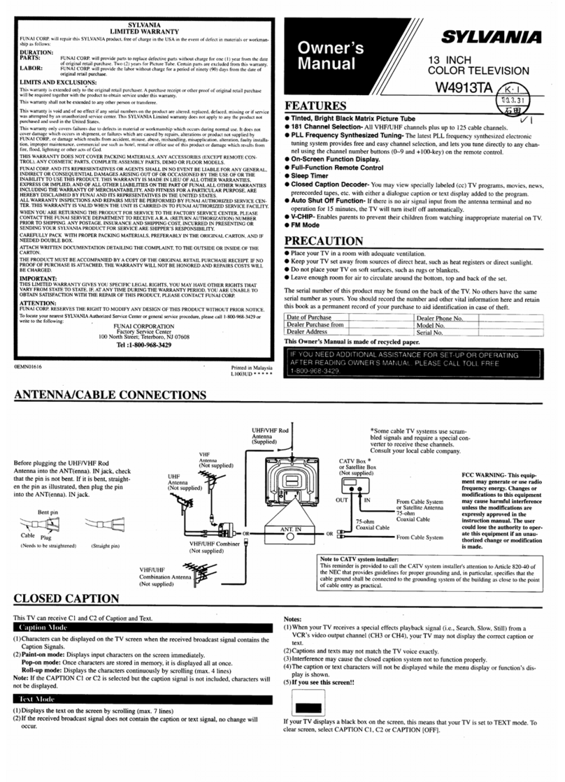 Sylvania W4913TA User manual