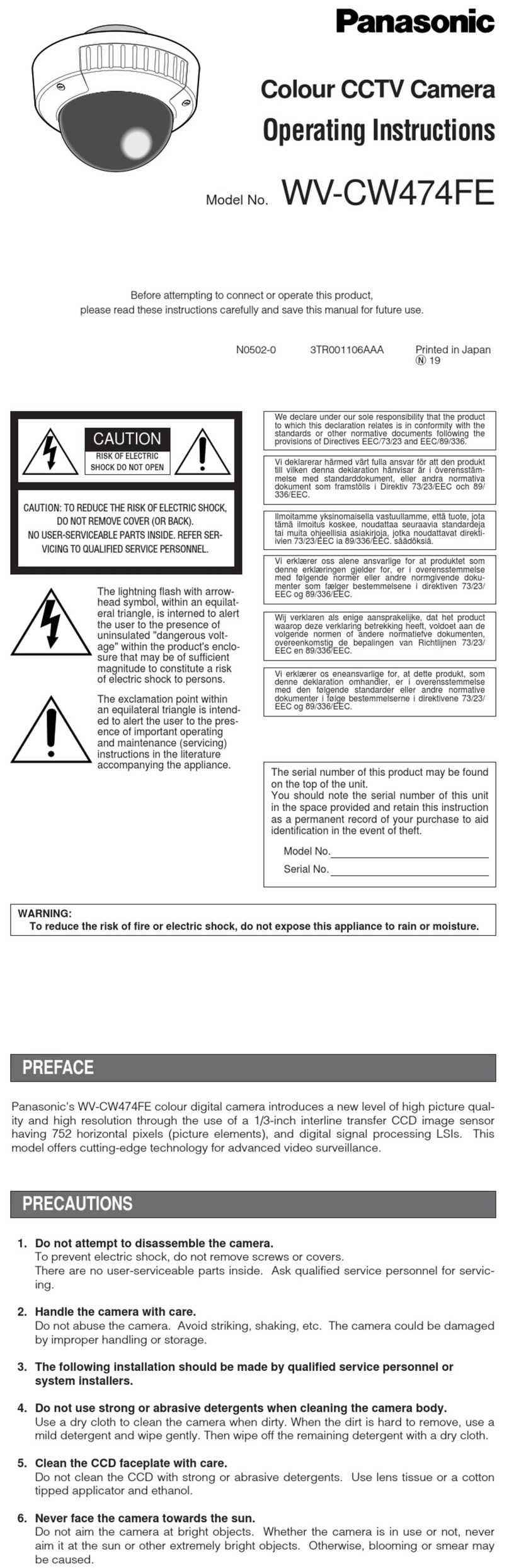 Panasonic WV-CW474FE User manual Panasonic WV-CW474FE User manual