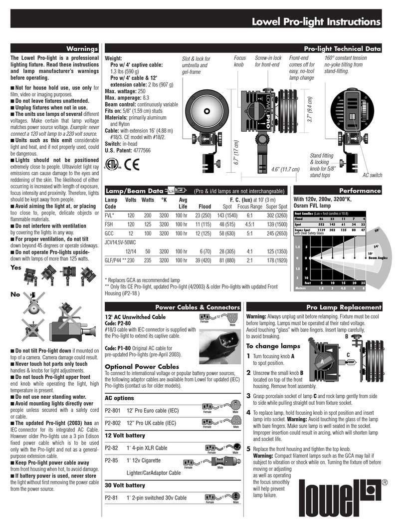 Lowel Pro-light Instructions for the user