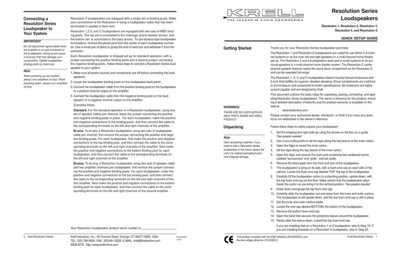 Krell Industries RESOLUTION 1 Quick setup guide
