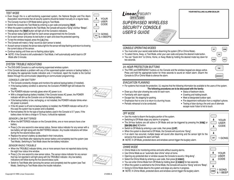Linear Security DVS 2400 user guide