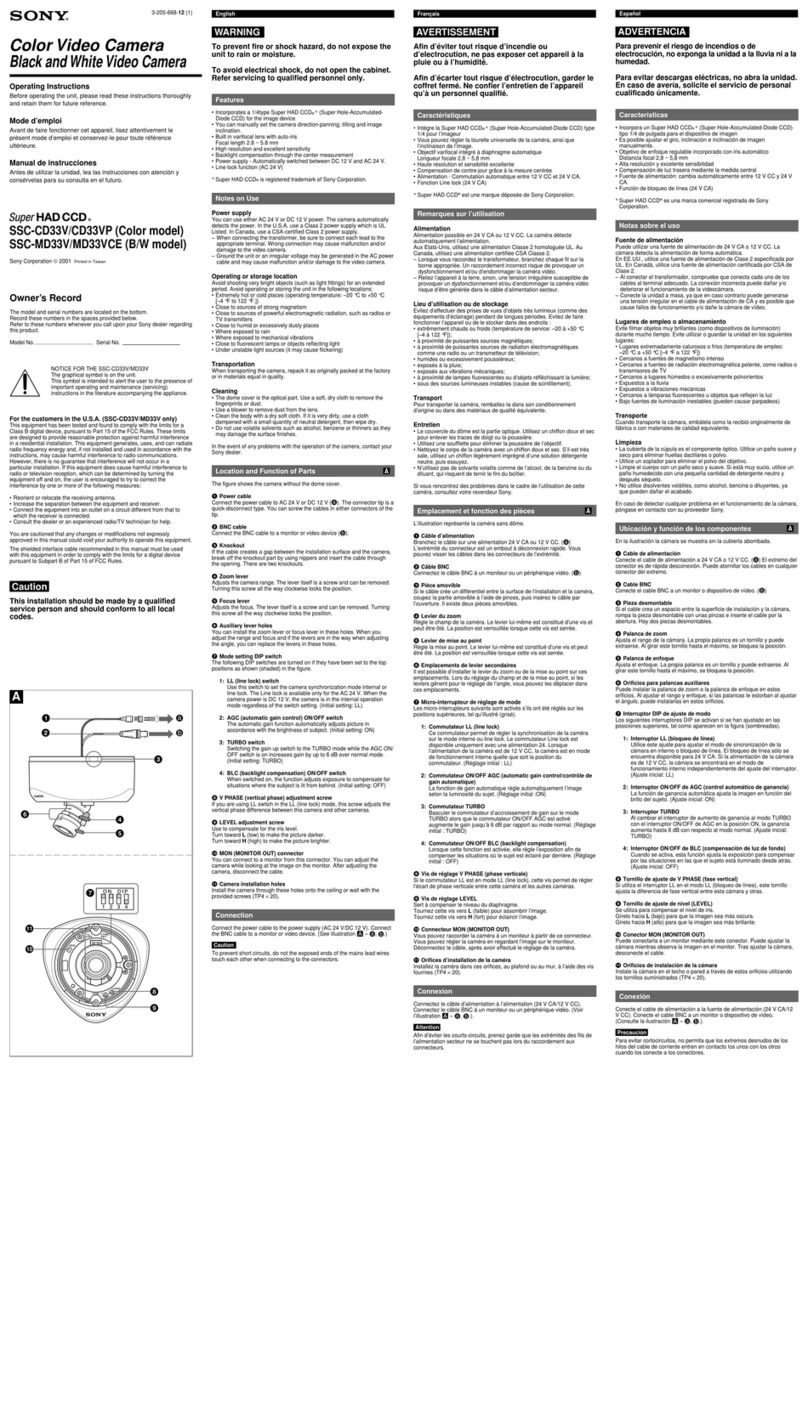 Sony Super HAD CCD SSC-CD33V operating instructions