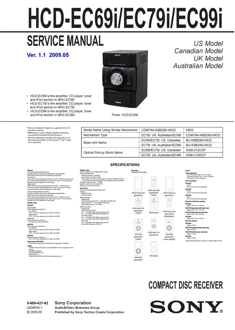 Sony HCD-EC69i - Compact Disc Receiver Component User manual Sony HCD-EC69i - Compact Disc Receiver Component User manual