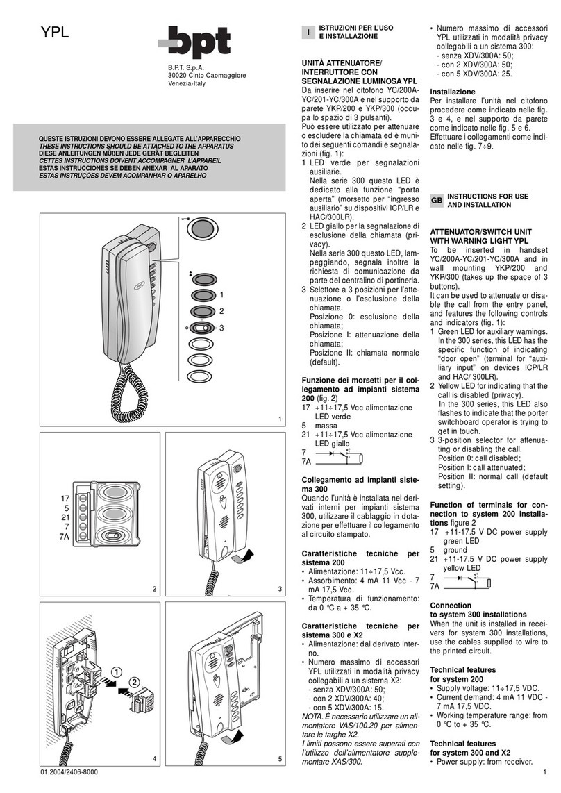 Bpt YPL Instructions for use and installation