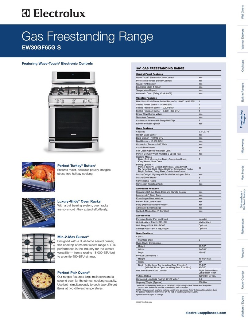 Electrolux EW30GF65GS - 30" Gas Range Instruction sheet