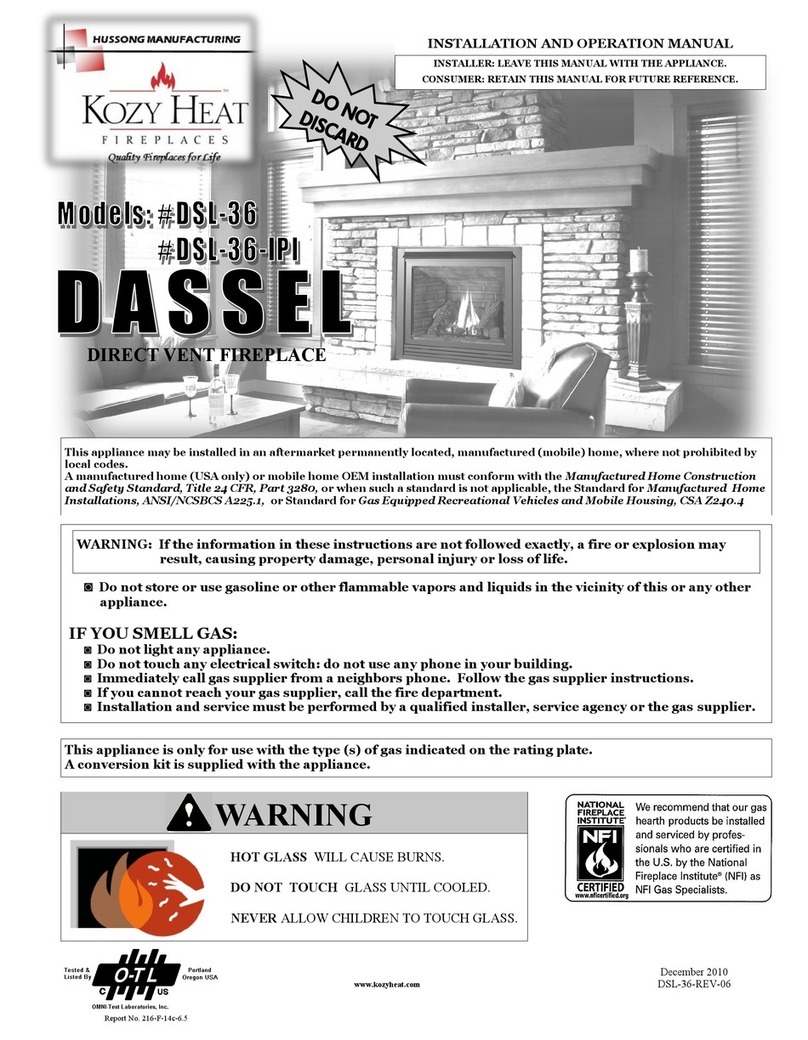 kozy heat DSL-36 Installation and operation manual