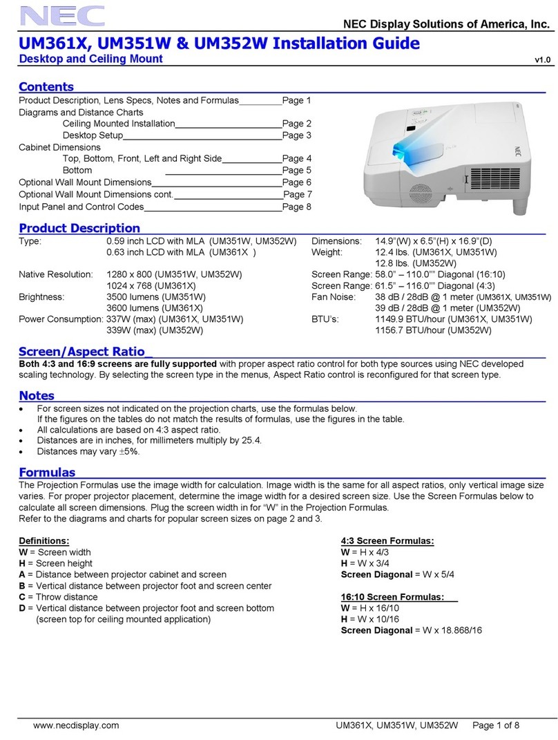 NEC UM351W installation guide