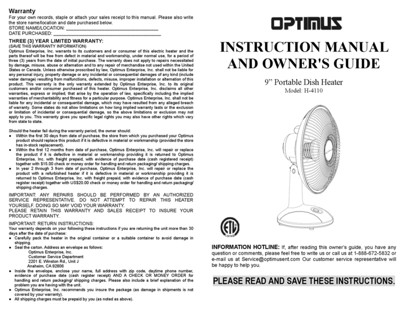 Optimus H-4110 Instruction manual and owner's guide