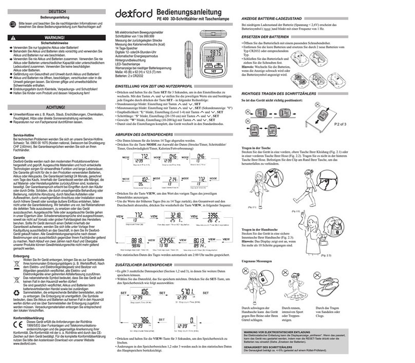 Dexford PE 400 operating instructions