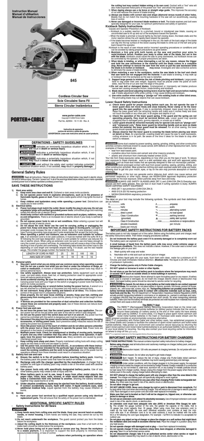 Porter-Cable 845 instruction manual