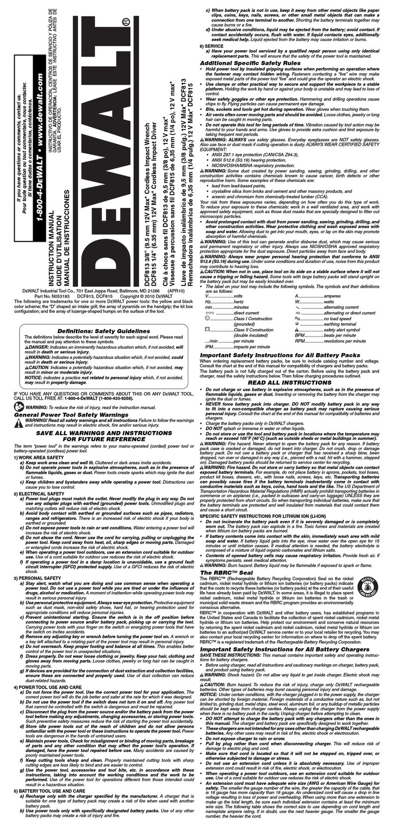 DeWalt XR Li-Ion DCF813 User manual