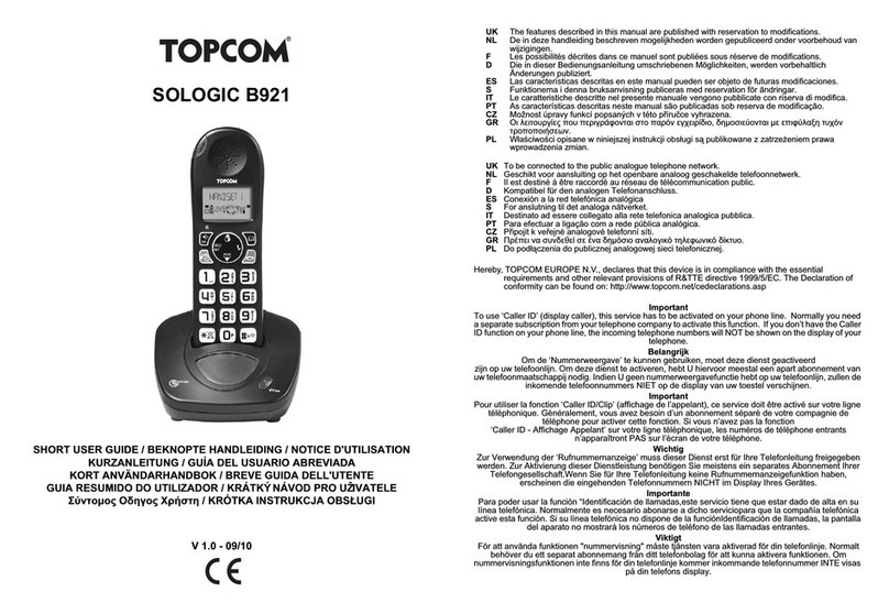 Topcom SOLOGIC B921 Short user guide