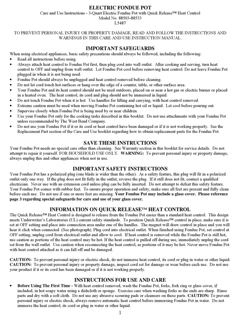 West Bend 88503 Quick reference guide