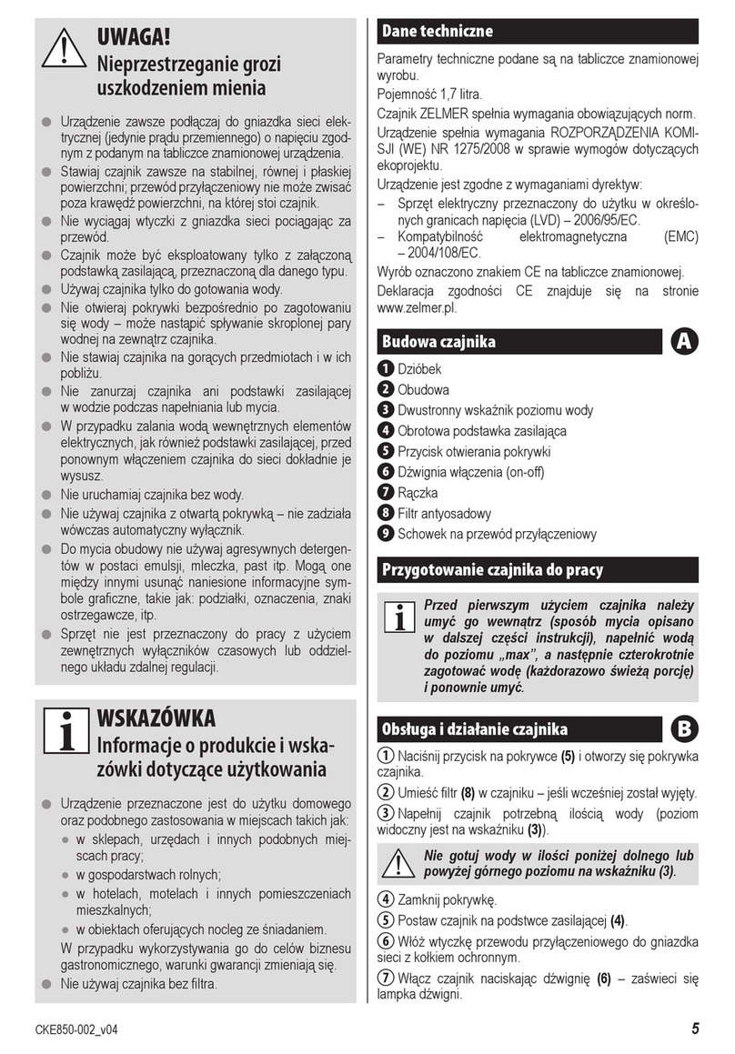 Zelmer zck0275ils user manual