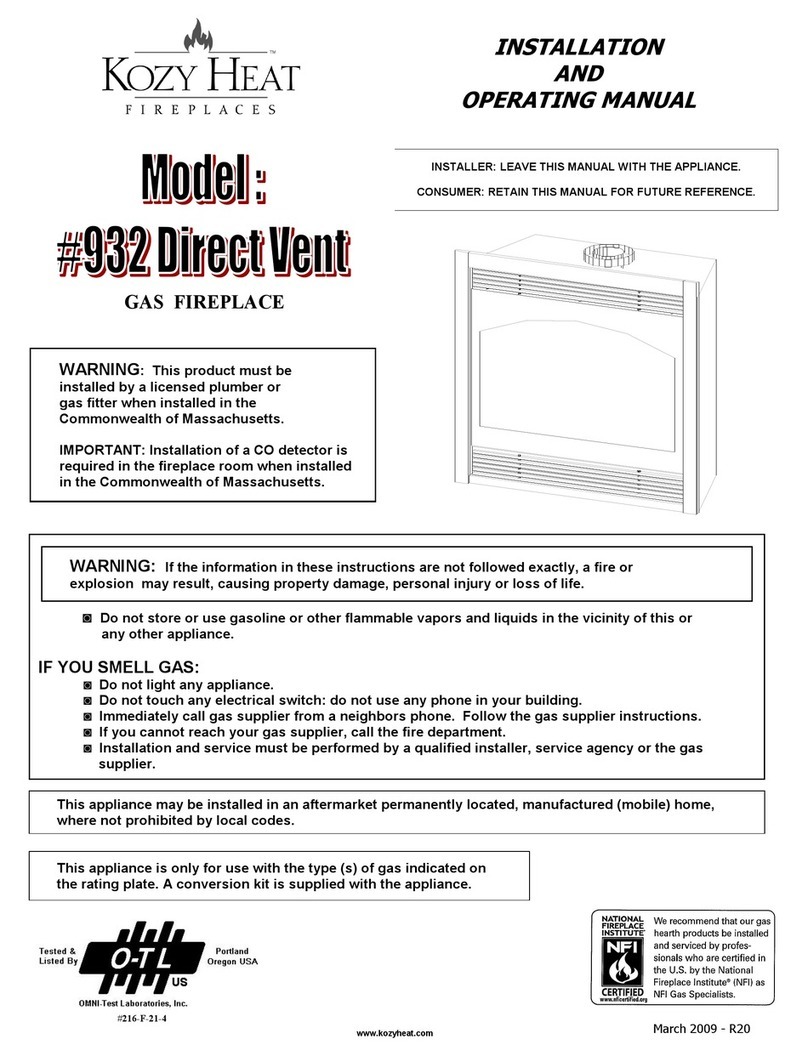 kozy heat 932 Installation and operating manual