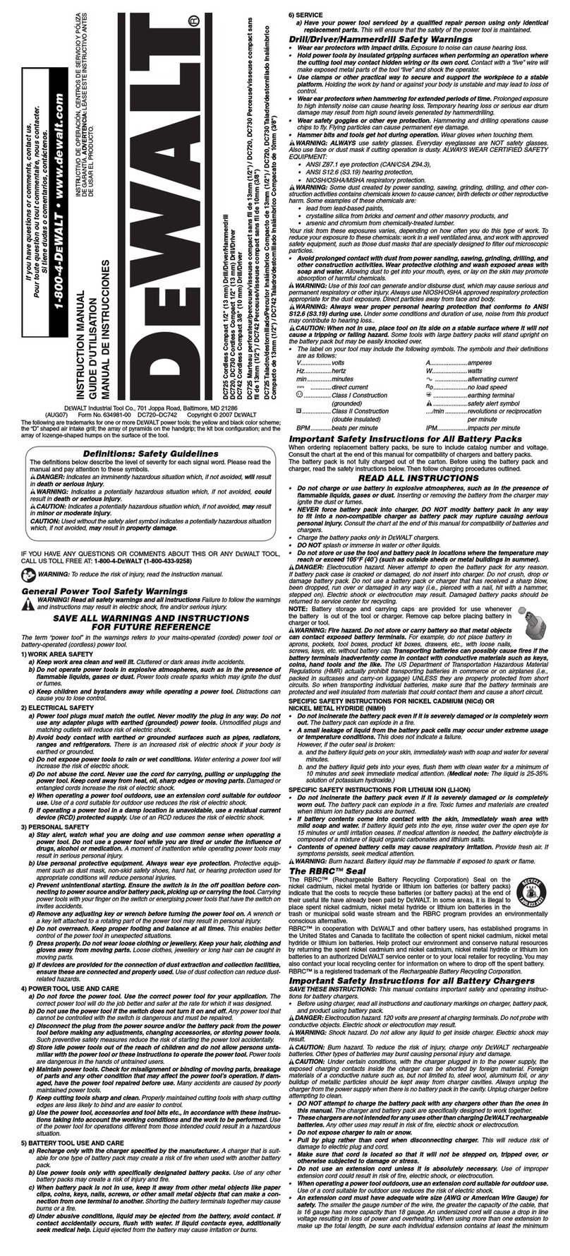 DeWalt DC720 User manual