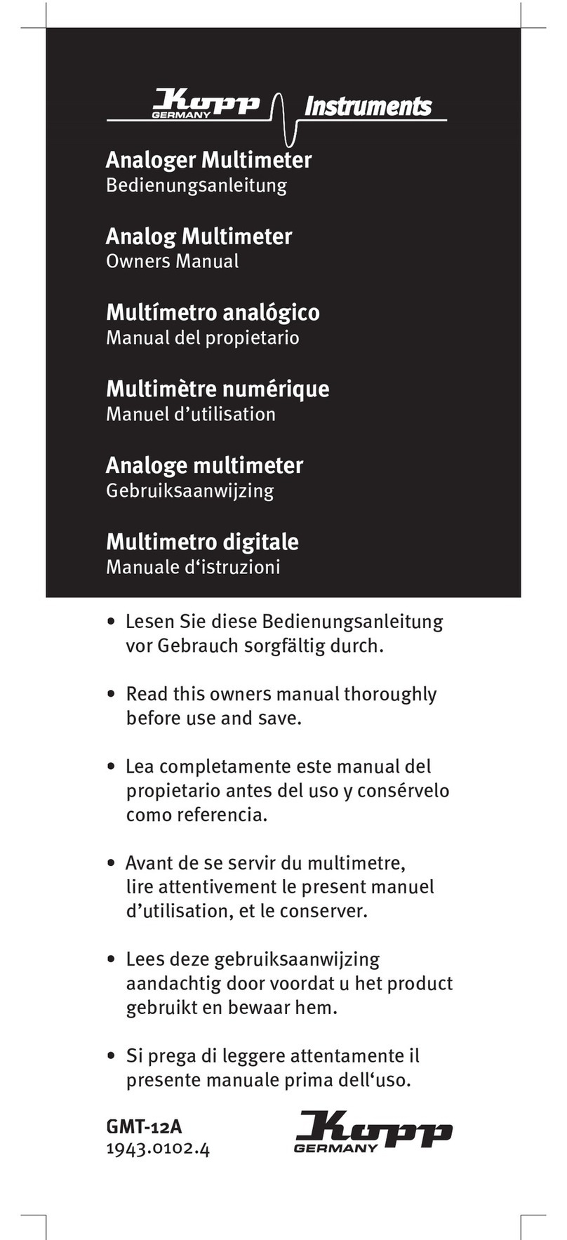 Kopp GMT-12A owner's manual