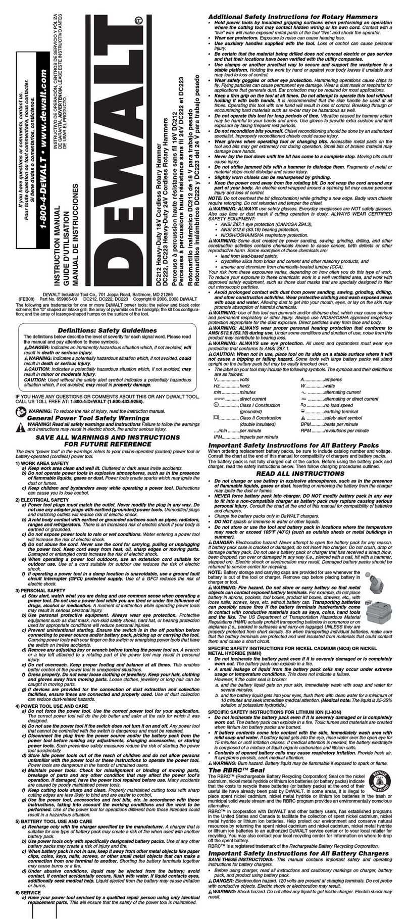 DeWalt DC212 User manual