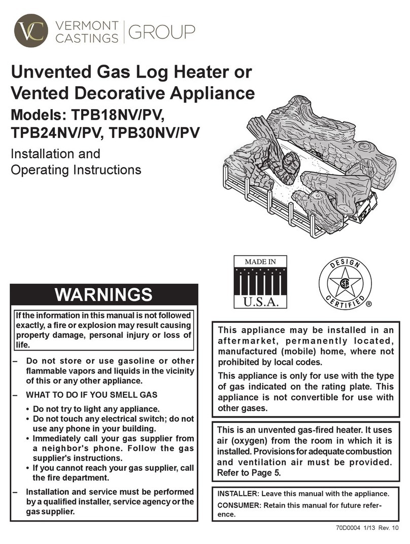 Vermont Castings TPB18NV Installation and operating instructions Vermont Castings TPB18NV Installation and operating instructions
