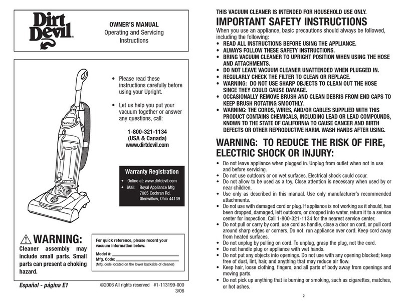 Dirt Devil Swivel Glide Vision M088920 owner's manual Dirt Devil Swivel Glide Vision M088920 owner's manual