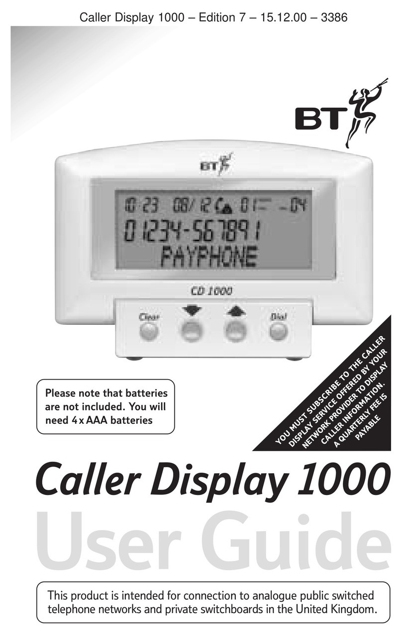 BT CALLER DISPLAY 1000 user guide