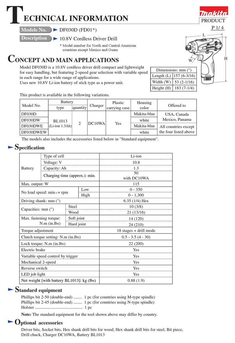 Makita DF030D technical information