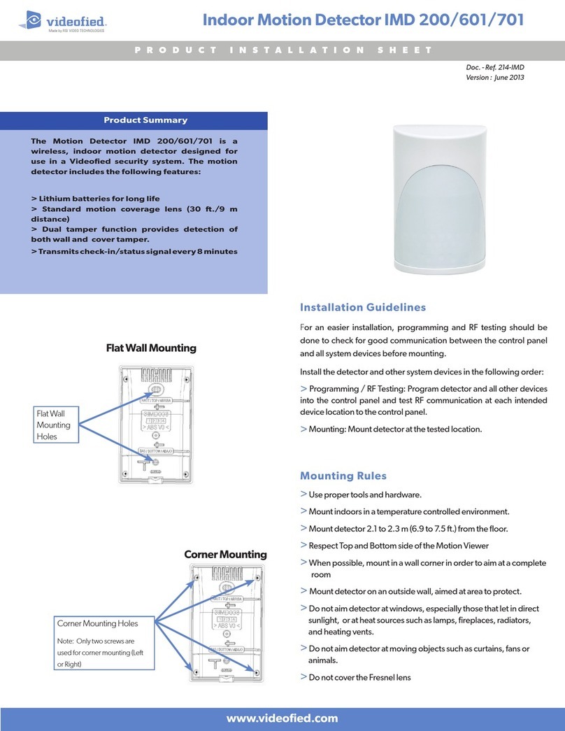 Videofied IMD 200 Product installation sheet
