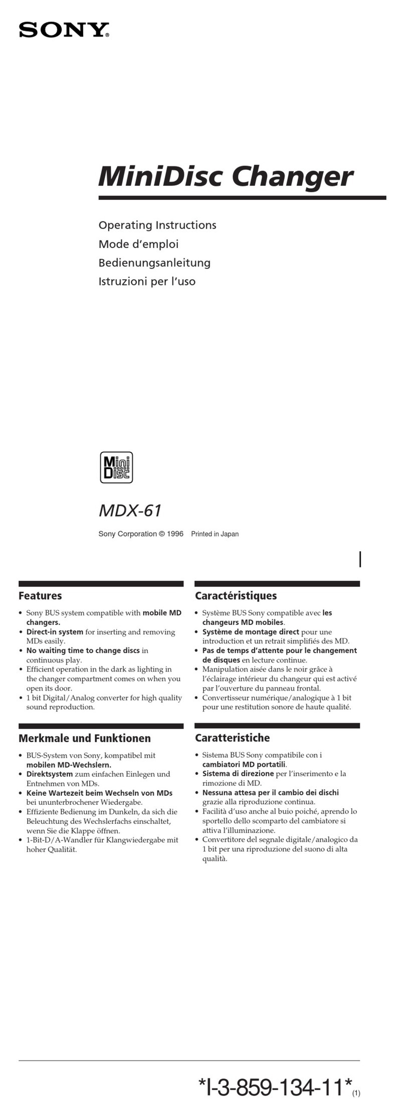 Sony MDX-61 operating instructions