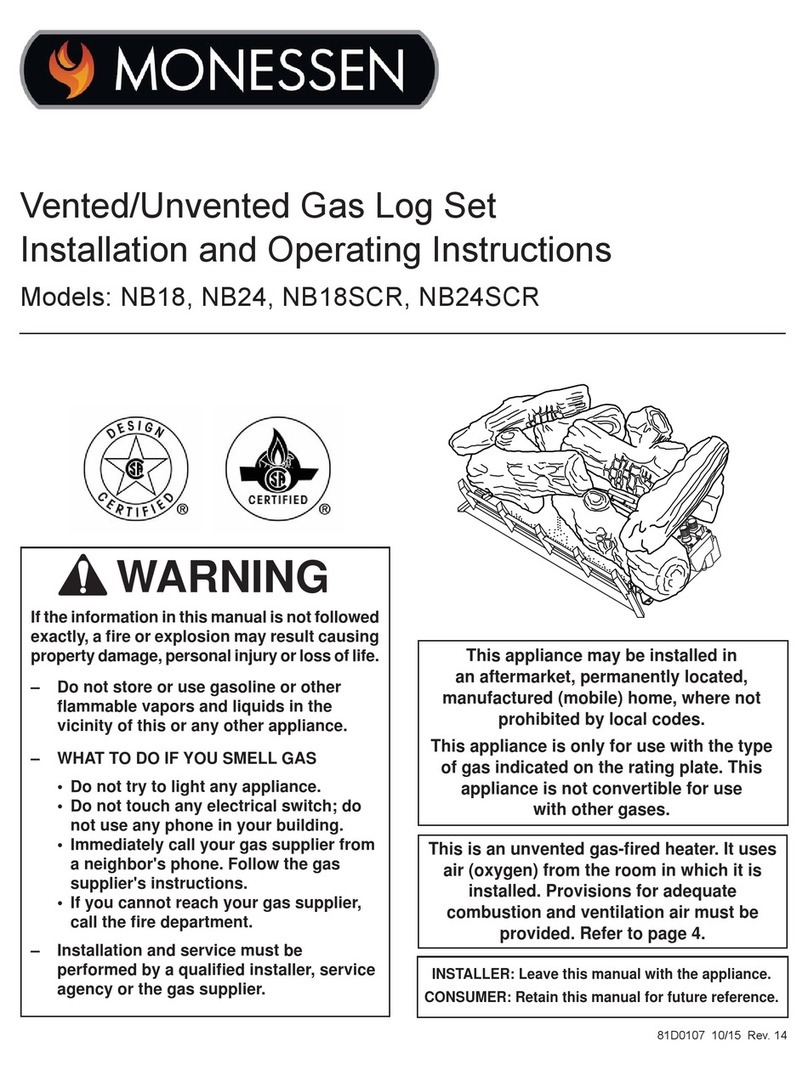 Monessen Hearth NB18 Installation and operating instructions Monessen Hearth NB18 Installation and operating instructions