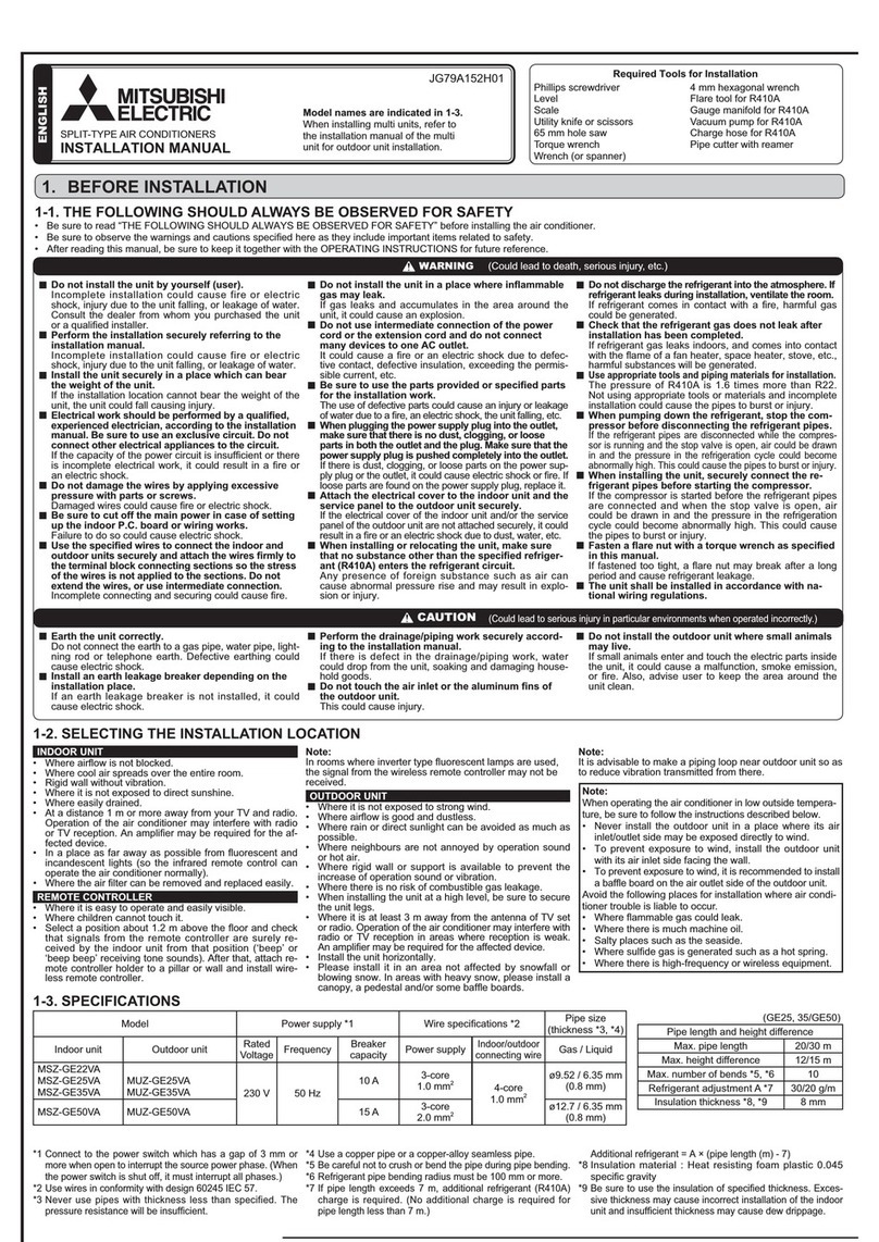 Mitsubishi Electric MSZ-GE22VA User manual