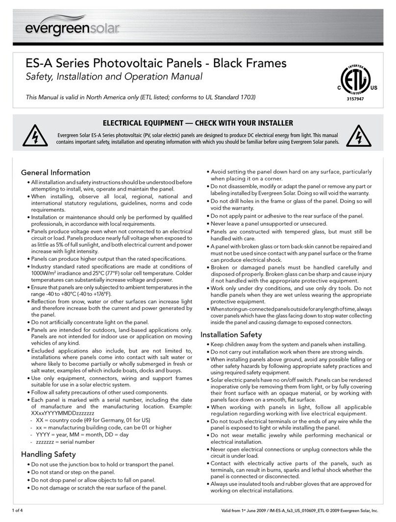 evergreensolar ES-A-190 Safety, installation, and operation manual