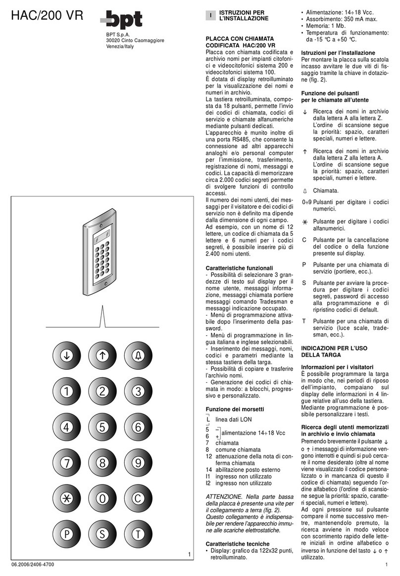 Bpt HAC/200 User manual