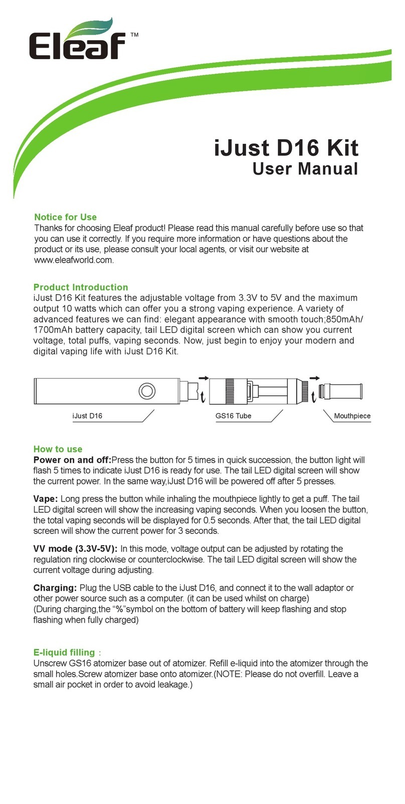 Eleaf iJust D16 Kit user manual