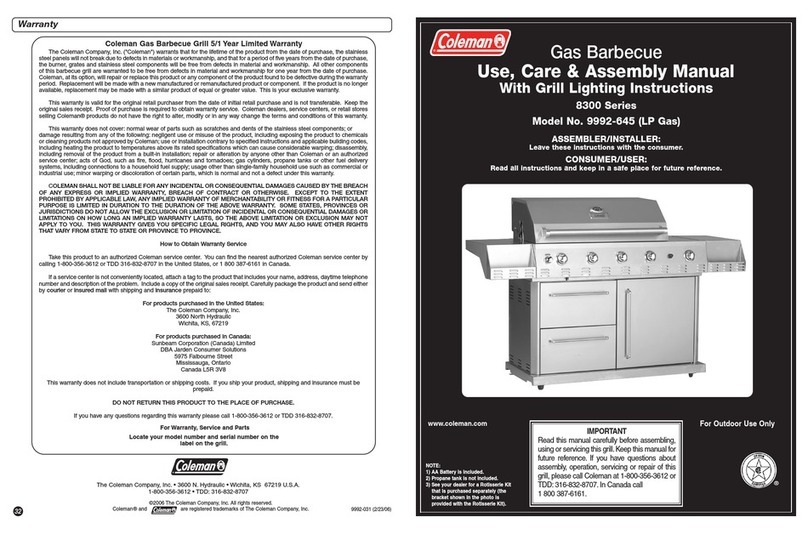 Coleman 8300 Series9992-645 User manual