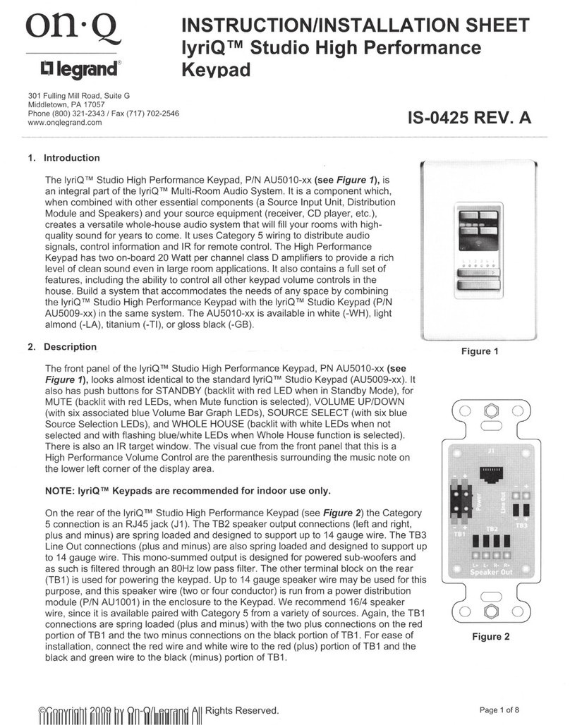 LEGRAND lyriQ AU5010 Series Instruction/installation sheet