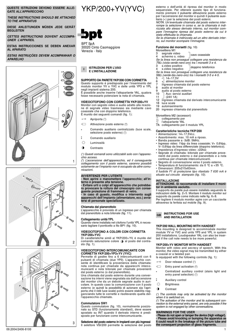 Bpt YKP/200+YV(YVC) Operation manual