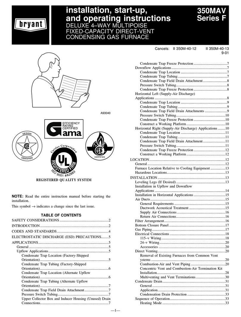 Bryant CONDENSING GAS FURNACE 350MAV Installation, start-up, and operating instructions