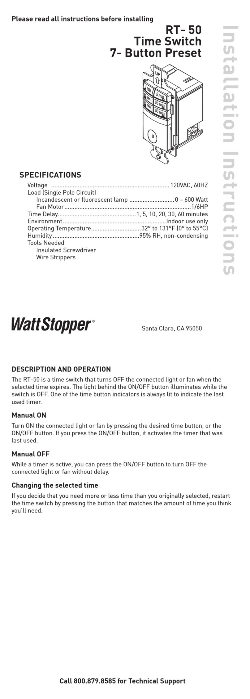 wattstopper RT-50 installation instructions wattstopper RT-50 installation instructions