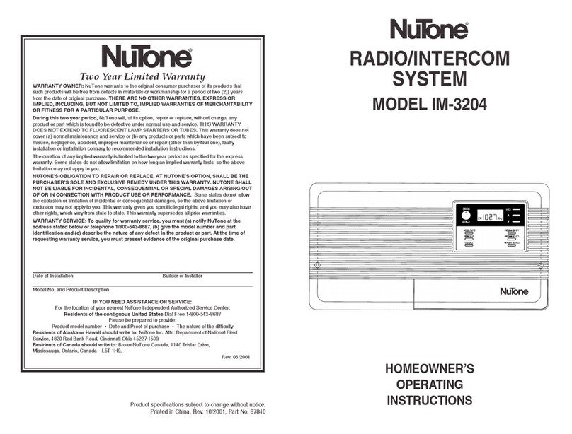 NuTone IM-3204 Series Operating instructions