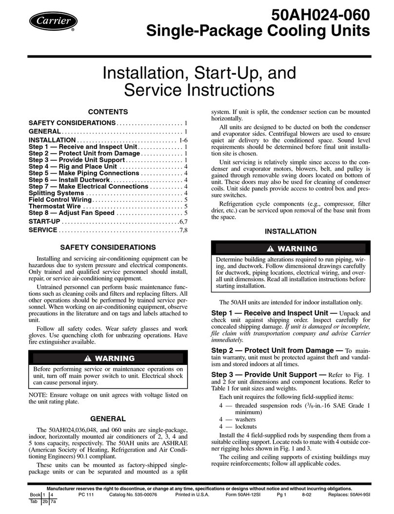 Carrier ROOMTOP 50AH024 Dimensions and installation guide