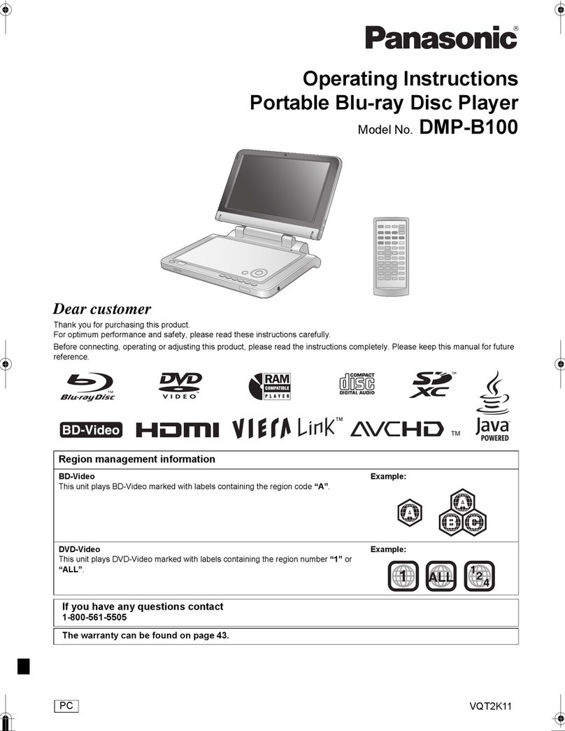 Panasonic DMPB100 - PORTABLE BLU-RAY DISC PLAYER operating instructions Panasonic DMPB100 - PORTABLE BLU-RAY DISC PLAYER operating instructions
