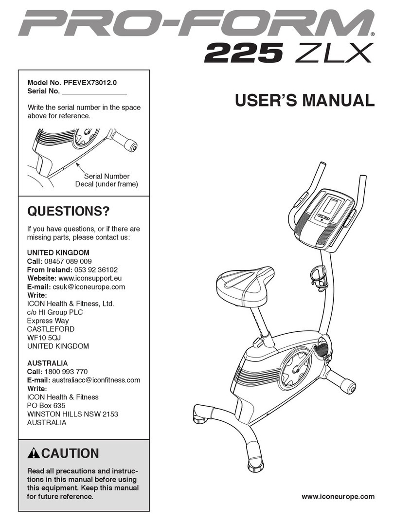 Pro-Form 225 Zlx Bike User manual