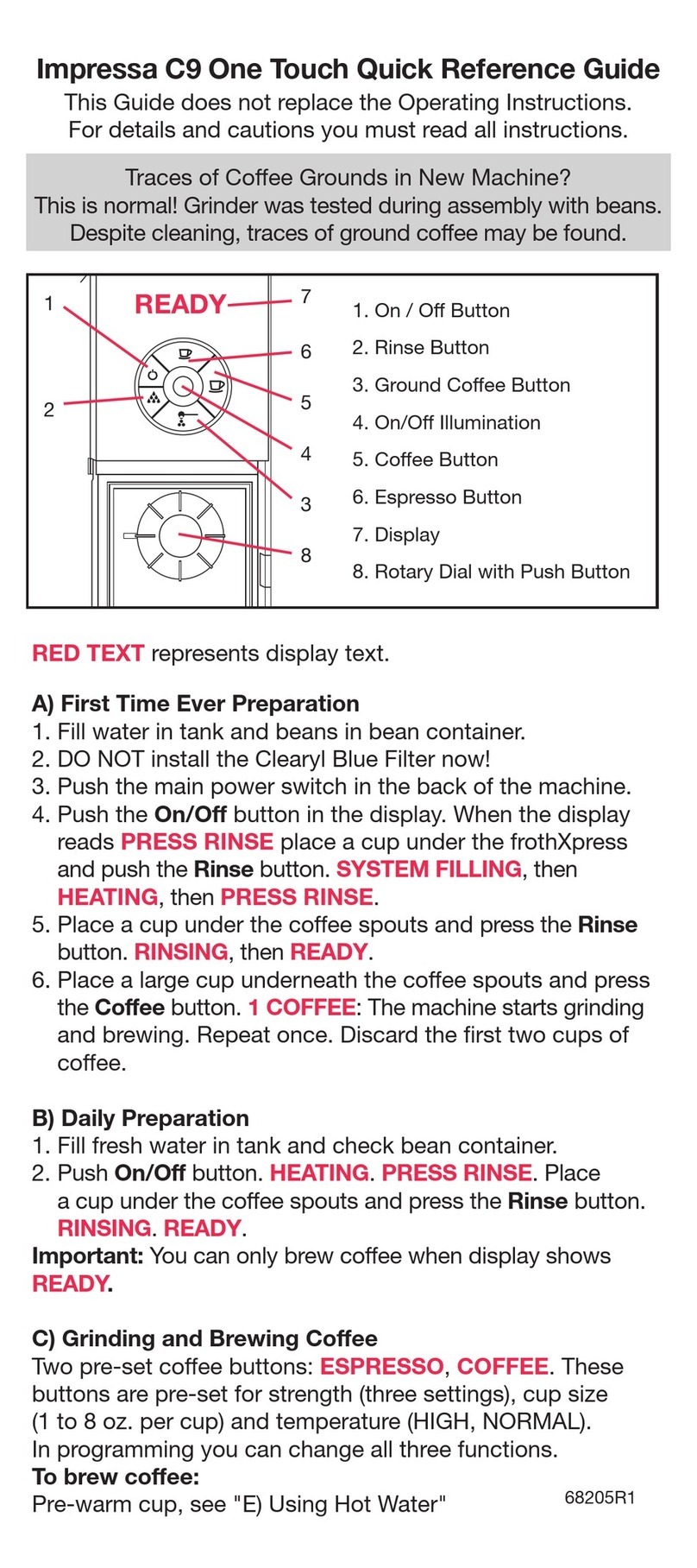 Jura Impressa C9 One Touch Quick reference guide